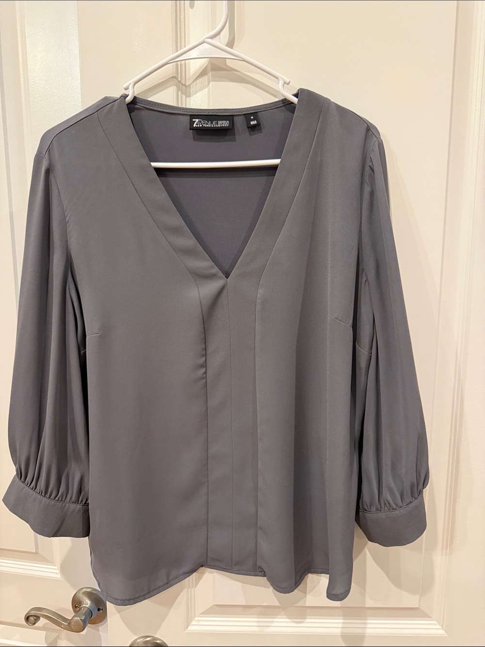 Medium New York & Company Grey V-Neck Blouse - 3/4 Sleeve